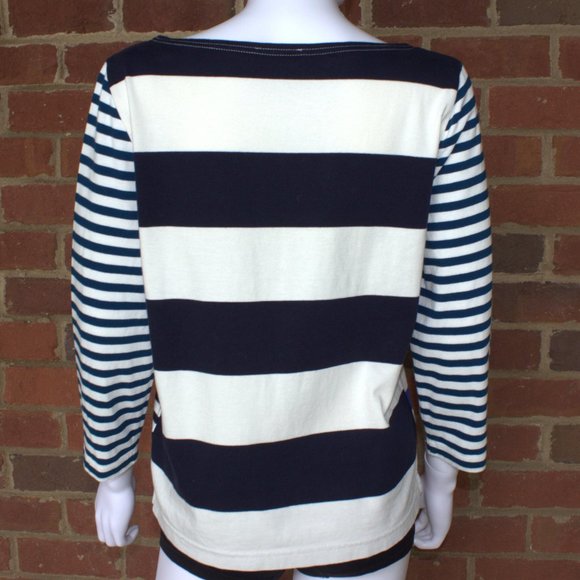 J. Crew | Patchwork Striped 3/4 Sleeve Shirt | Blue-White-Cream | F1456 | Size M - Picture 8 of 11